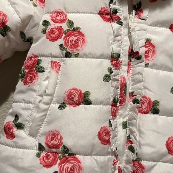 NWOT Little Me Infant Puffer Jacket w/ Roses Rose Size 12M - Picture 4 of 12